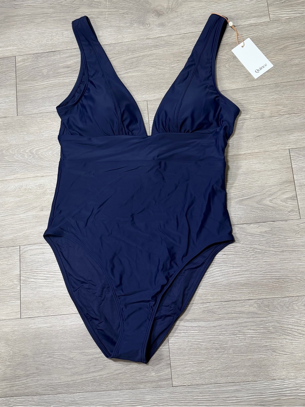 Quince NWT Italian Deep Navy Plunge One-Piece Swimsuit size XL